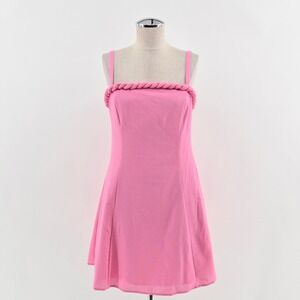Lulus Pink Braided Strap Mini Dress Size S Cotton Linen Feminine Romantic Flirty